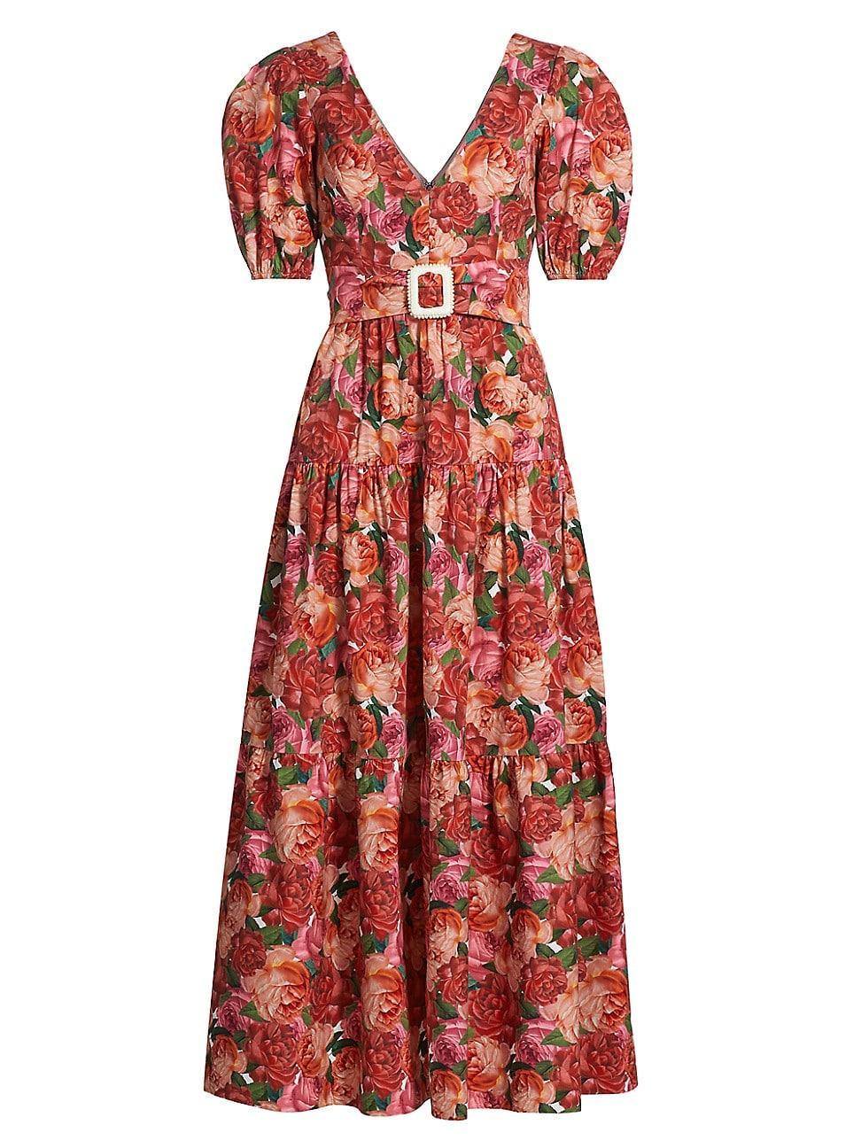 Womens Carina Belted Floral Cotton Maxi Dress Product Image