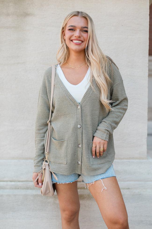 Sounds Like Me Olive Waffle Knit Cardigan Product Image