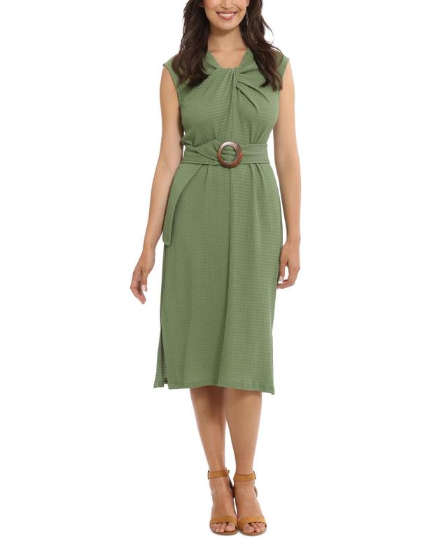 London Times Womens Twist-Neck Belted Midi Dress Product Image