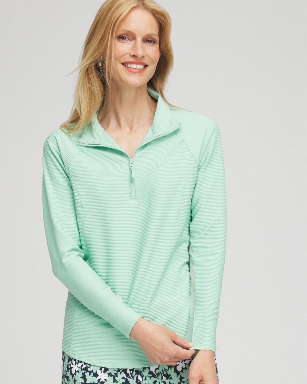 Chico's Mesh Detail Zip Pullover Top Product Image