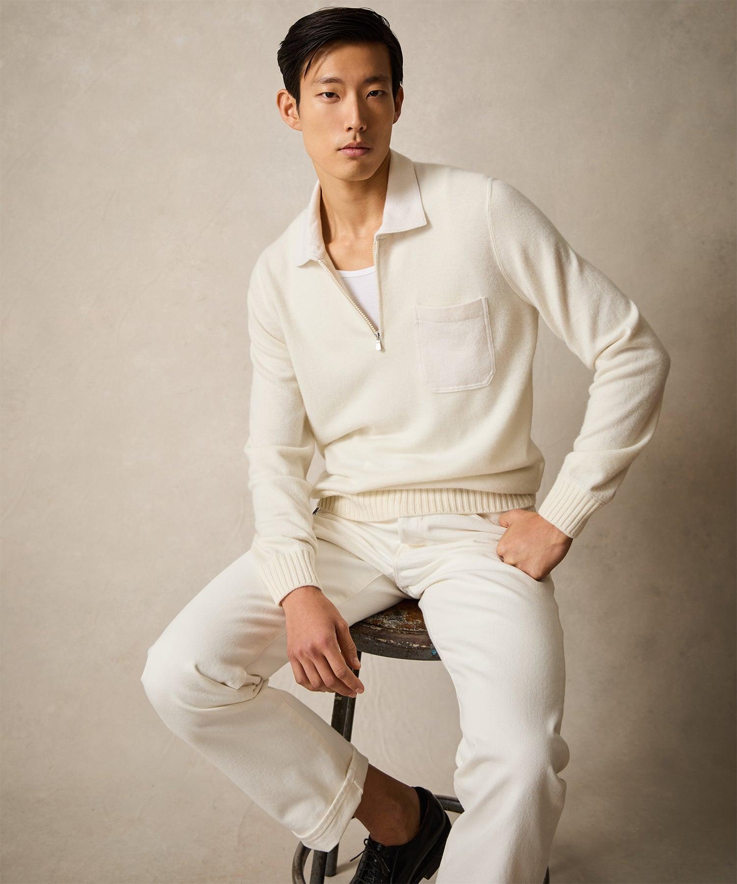 Italian Cashmere Half-Zip Sweater in Bisque Product Image