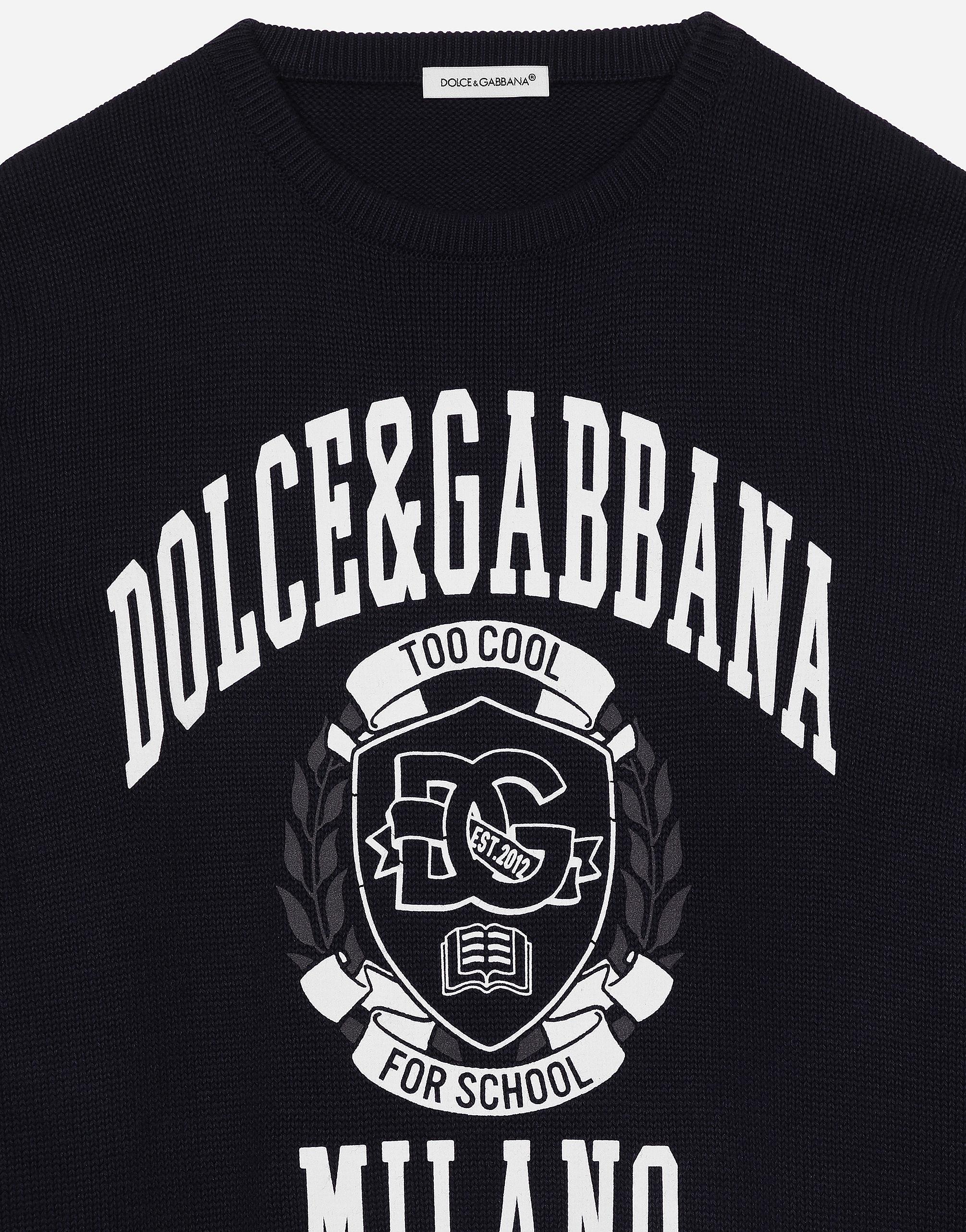 Cotton Pullover With Dolce&gabbana Logo In Blue Product Image