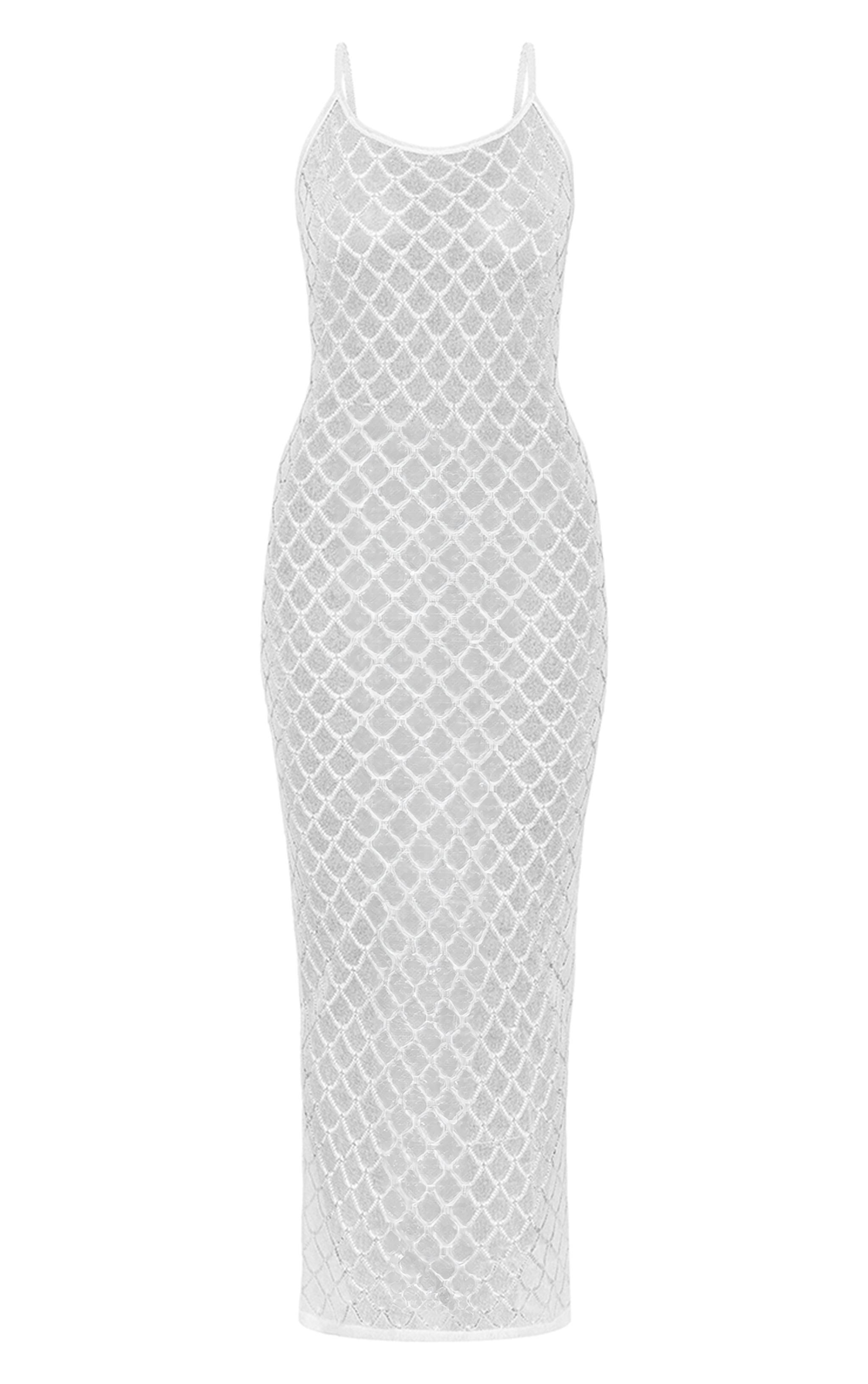 White Sheer Glitter Knit Strappy Maxi Dress Product Image