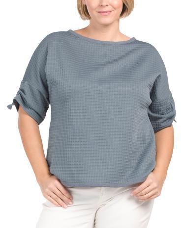 Plus Waffle Knit Ruched Short Sleeve Top for Women Product Image