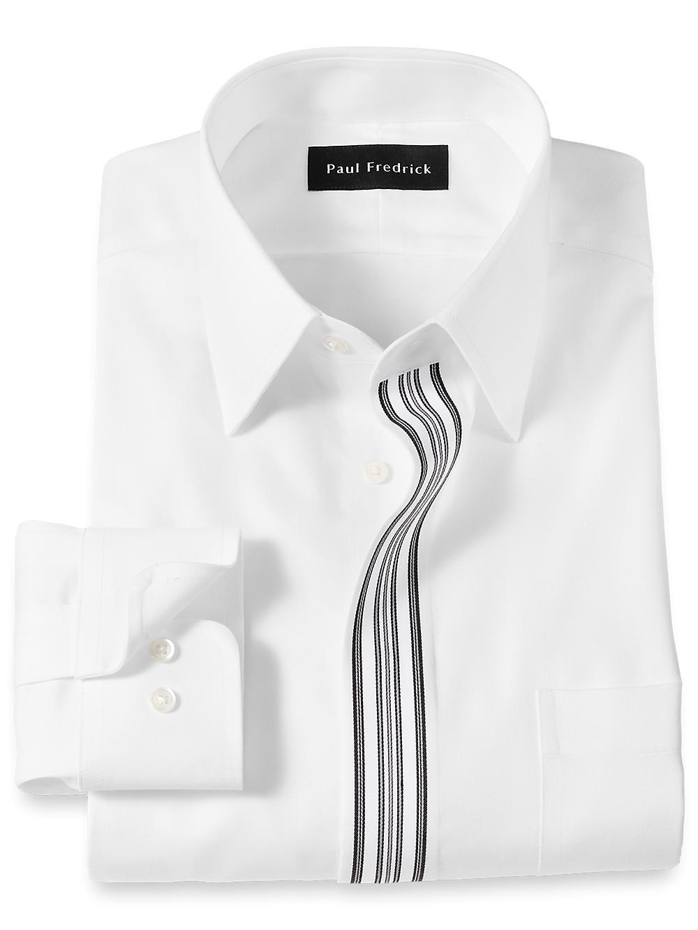 Non-Iron Cotton Solid Dress Shirt With Contrast Trim - White/black Product Image