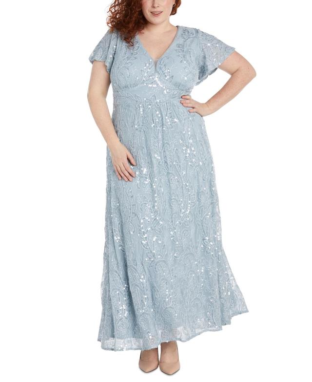 R & M Richards Plus Size Sequined Fit & Flare Gown Product Image