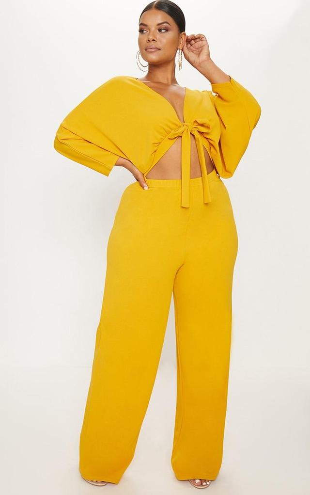 Plus Mustard Crepe Batwing Cut Out Jumpsuit Product Image