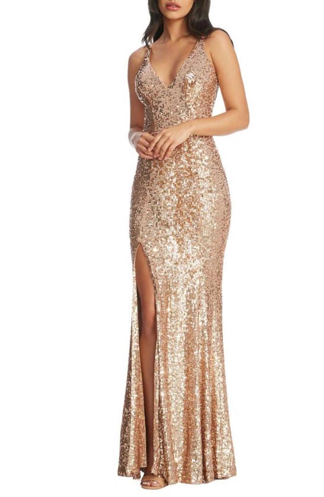 Iris Sequin Gown In Gold Multi Product Image