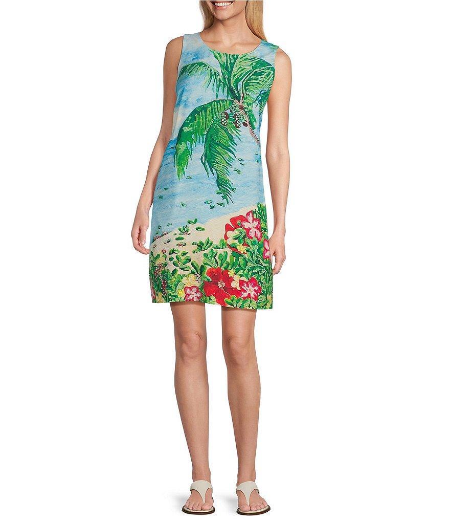 Tommy Bahama Crew Neck Sleeveless Side Pocket Shift Dress Product Image