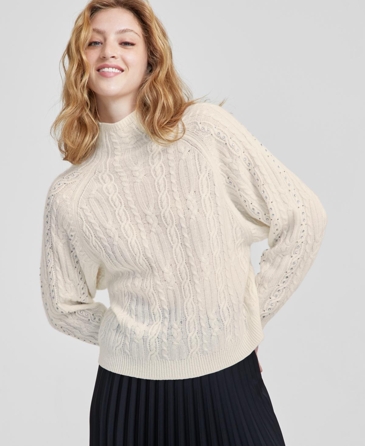 Charter Club Womens Cashmere Embellished Dolman-Sleeve Cable-Knit Sweater, Created for Macys Product Image