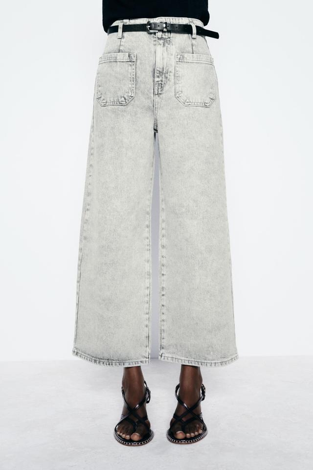 Z1975 BELTED HIGH RISE CROPPED WIDE LEG JEANS Product Image