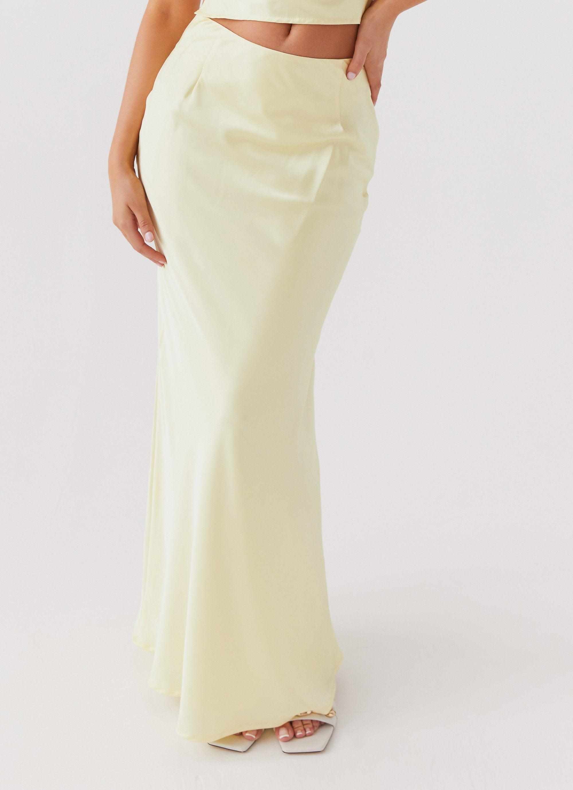 Ivanna Satin Maxi Skirt - Lemon Product Image