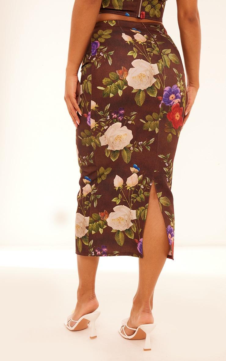 Brown Floral Print Midaxi Skirt Product Image