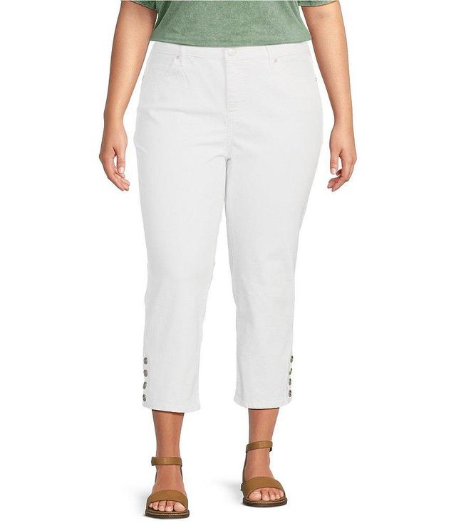 Code Bleu Plus Size Chelsea High Rise Button-Hem Detail Capri Jeans Product Image