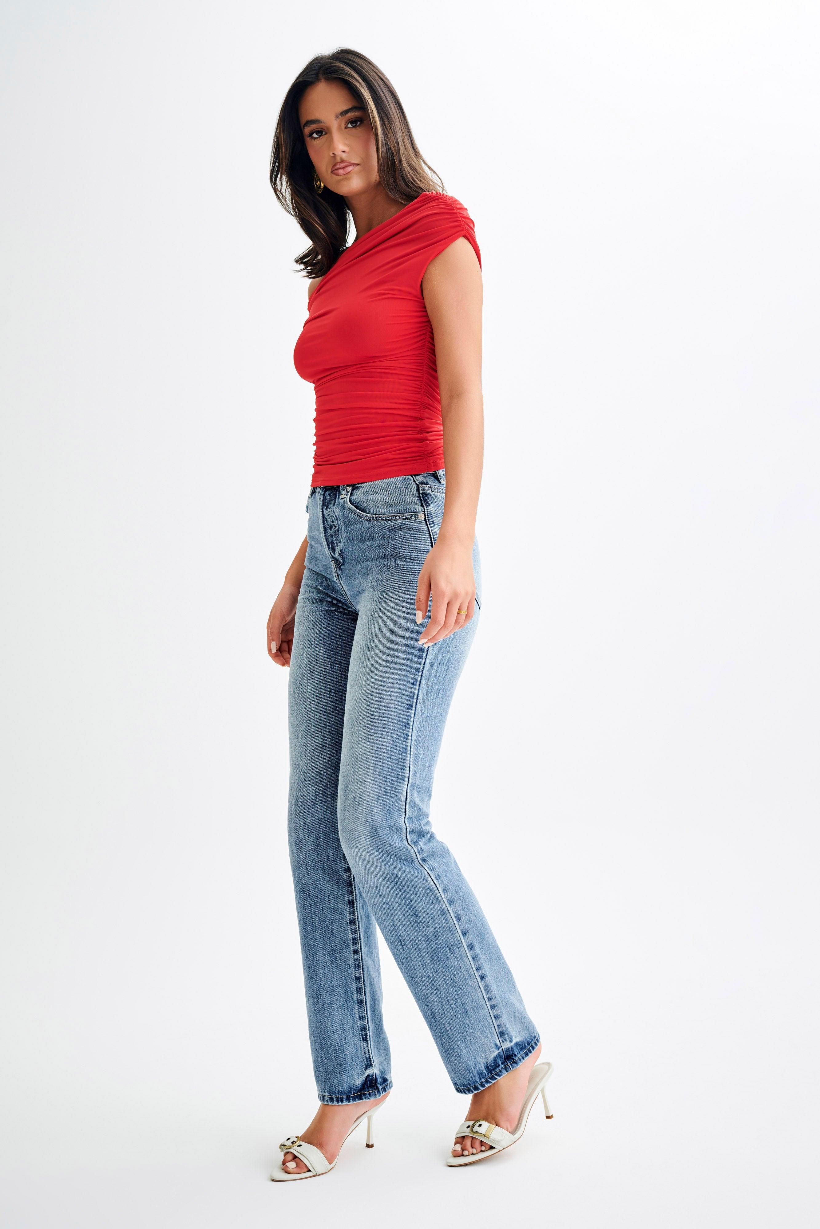 Alayna Slinky Ruched Top - Red Product Image