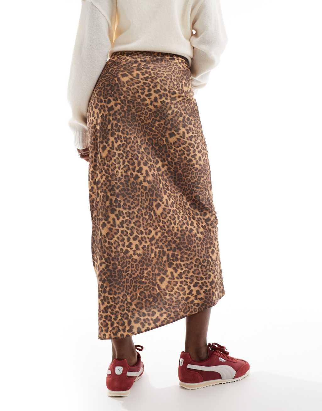 ASOS DESIGN satin bias midi in leopard print Product Image