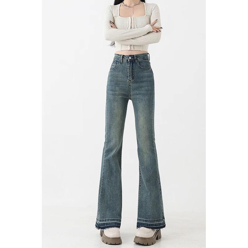 High Waist Washed Flared Jeans Product Image