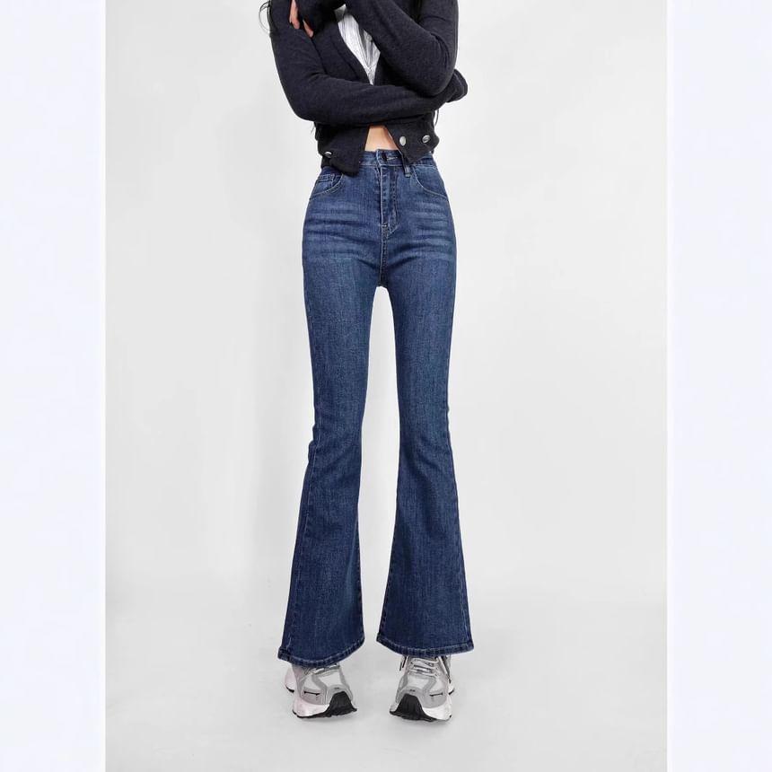 High Waist Washed Bootcut Jeans Product Image