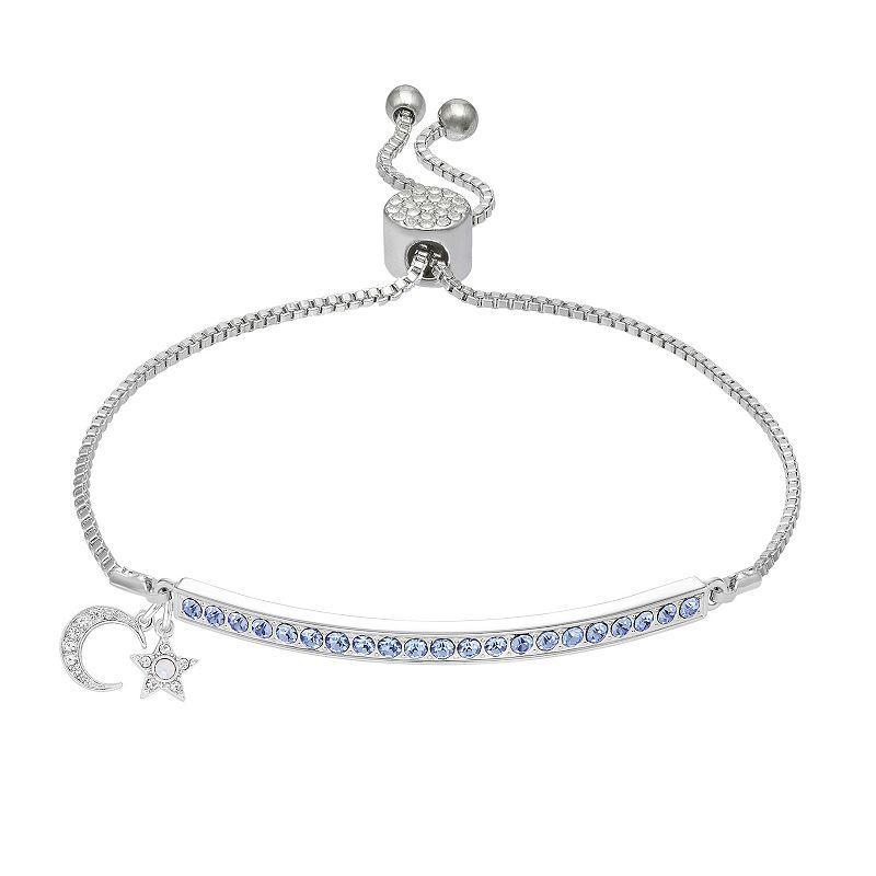 Brilliance Fine Silver Plated Crystal Moon & Star Charm Adjustable Bracelet, Womens Silver Tone Product Image