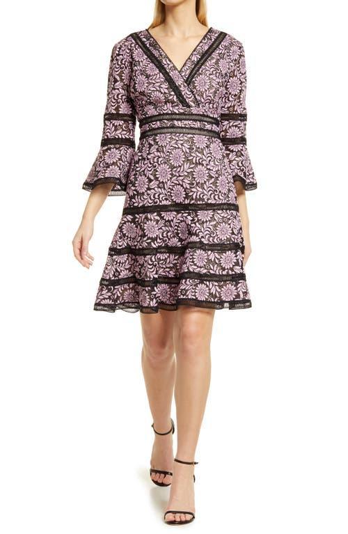 Womens Floral Jacquard Lattice Trim Fit & Flare Midi-Dress Product Image