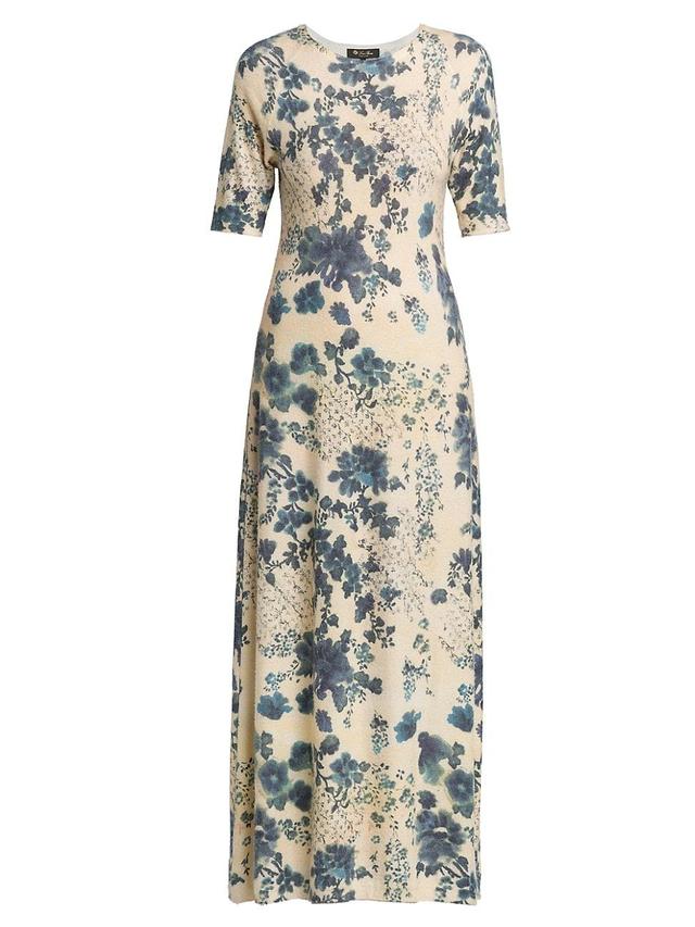 Womens Blue Eyes Hill Printed Cashmere & Silk Maxi Dress Product Image