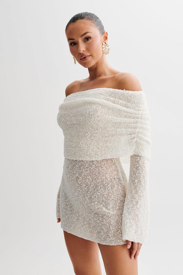 Marisol Off Shoulder Boucle Mini Dress - Ivory Product Image