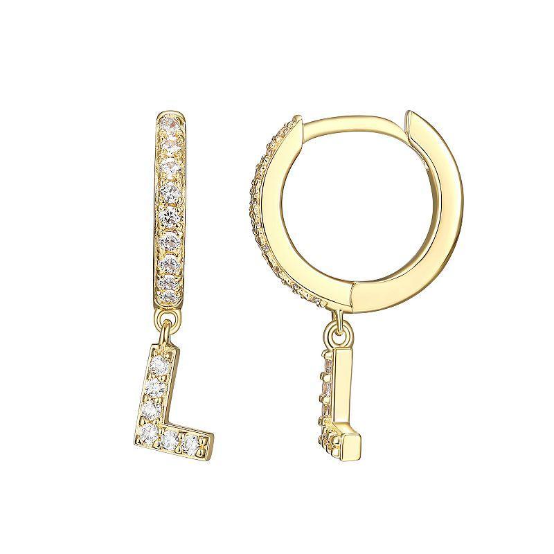 18k Gold Over Silver Cubic Zirconia Initial Hoop Earrings, Womens Product Image