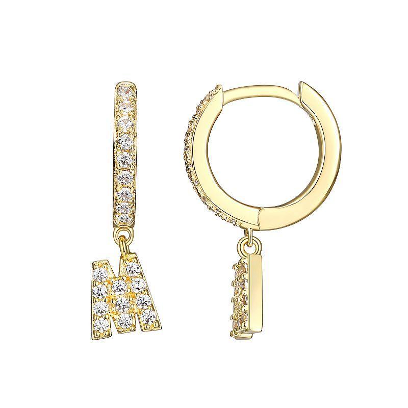 18k Gold Over Silver Cubic Zirconia Initial Hoop Earrings, Womens Product Image