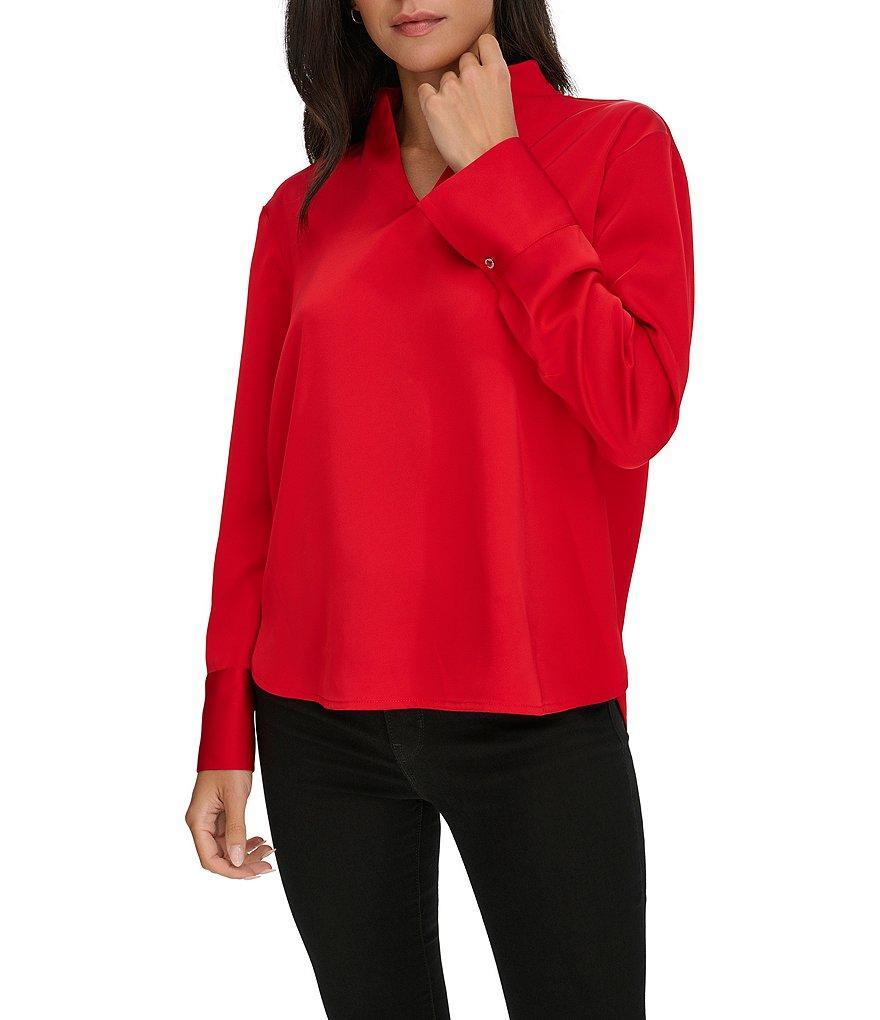 Calvin Klein Split V-Neck Long Wide Cuff Sleeve Blouse Product Image