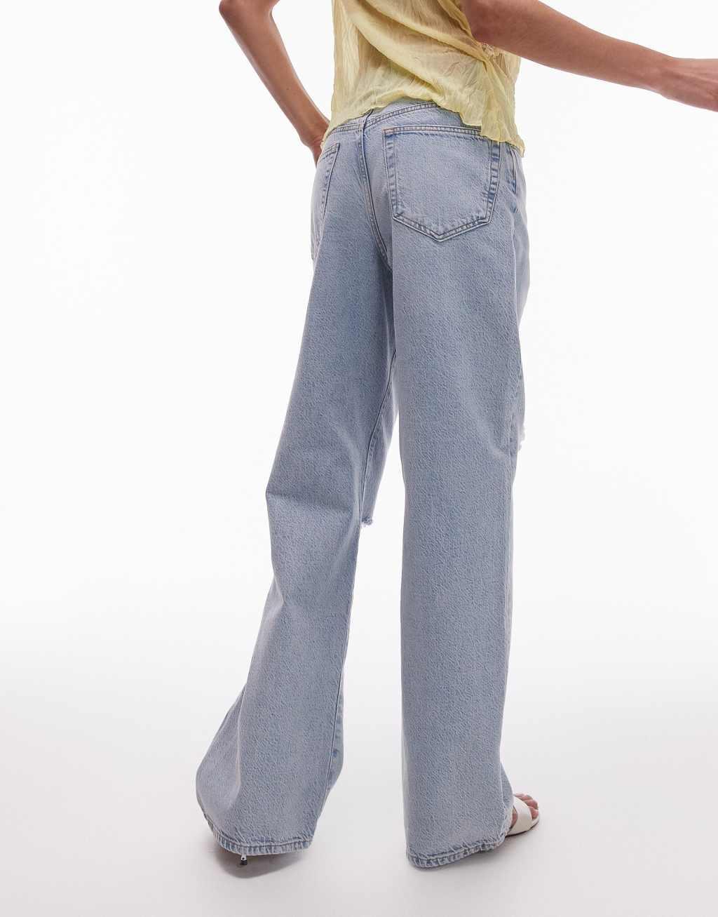 Topshop mid rise Column jeans with rips in vintage blue Product Image