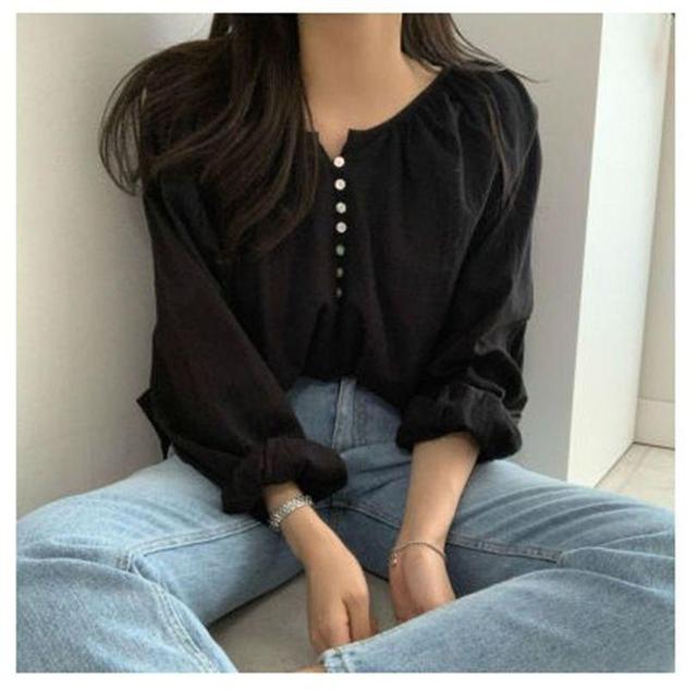 Long-Sleeve Henley Blouse Product Image