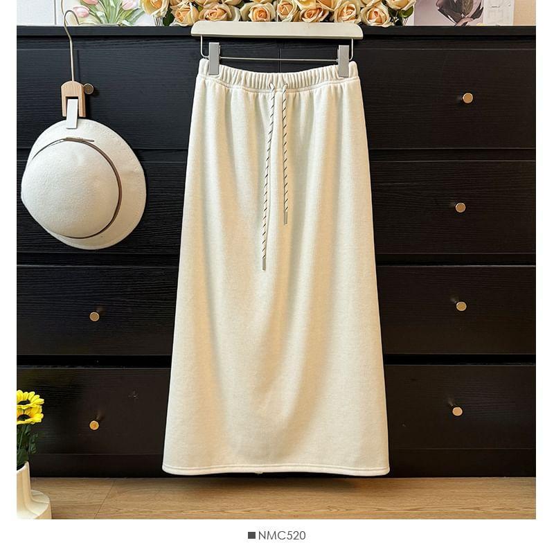 Fleece-Lined Drawstring High-Waist A-Line Skirt Product Image