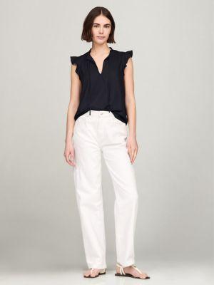 Solid Flutter-Sleeve Ruffle Top Product Image