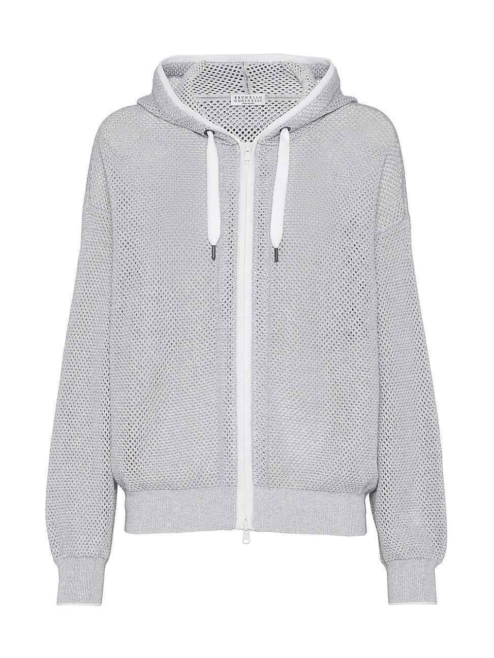 Womens Cotton Sparkling Net Hooded Cardigan Product Image