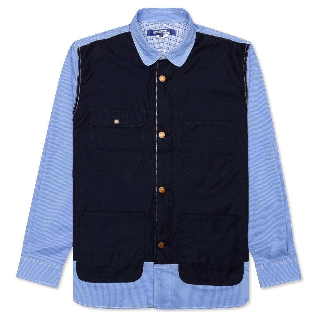 Mixed Fabric Shirt - Blue/Navy Male Product Image