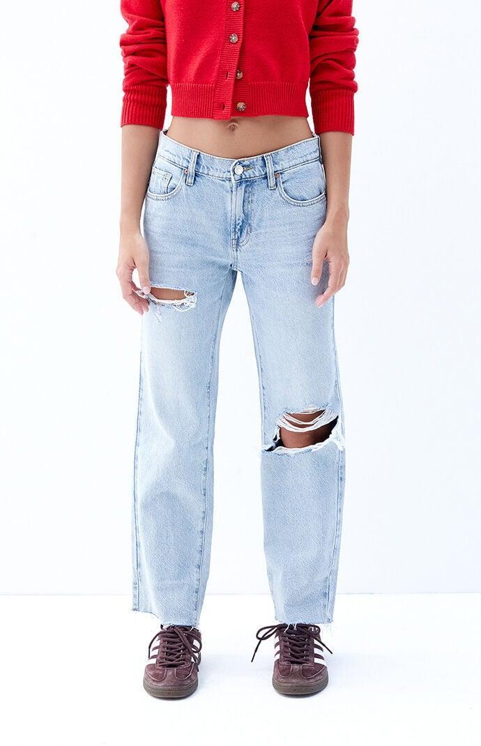 Women's Stretch Light Indigo Ripped '90s Straight Leg Jeans Product Image