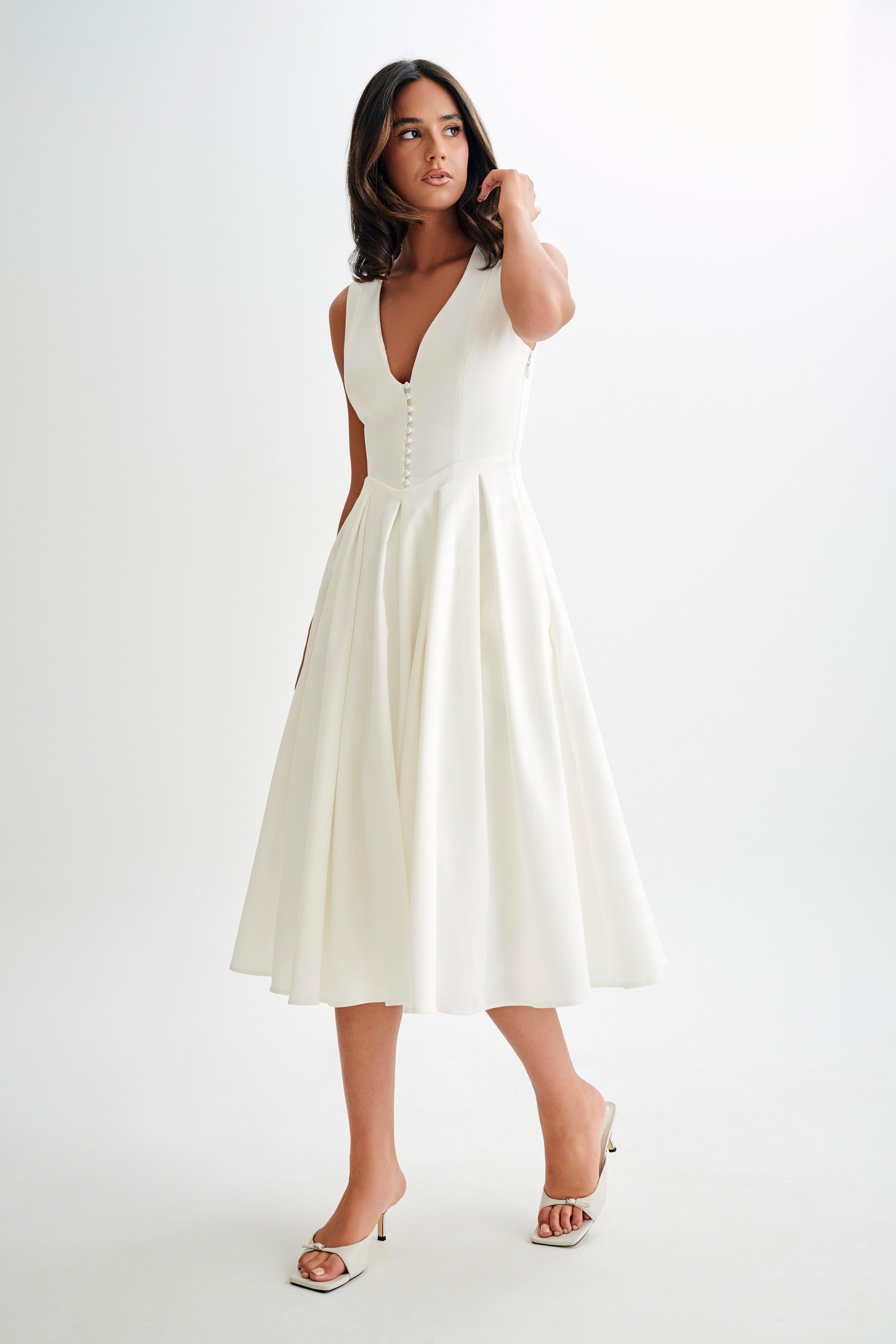 Keely Cotton Sleeveless Midi Dress - White Product Image