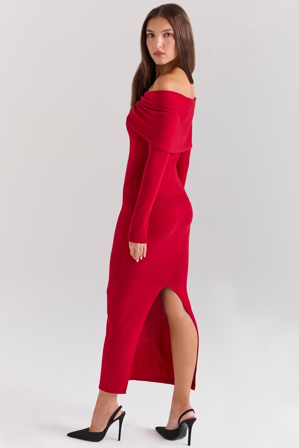 Faith Holly Red Cashmere Blend Midi Skirt Product Image