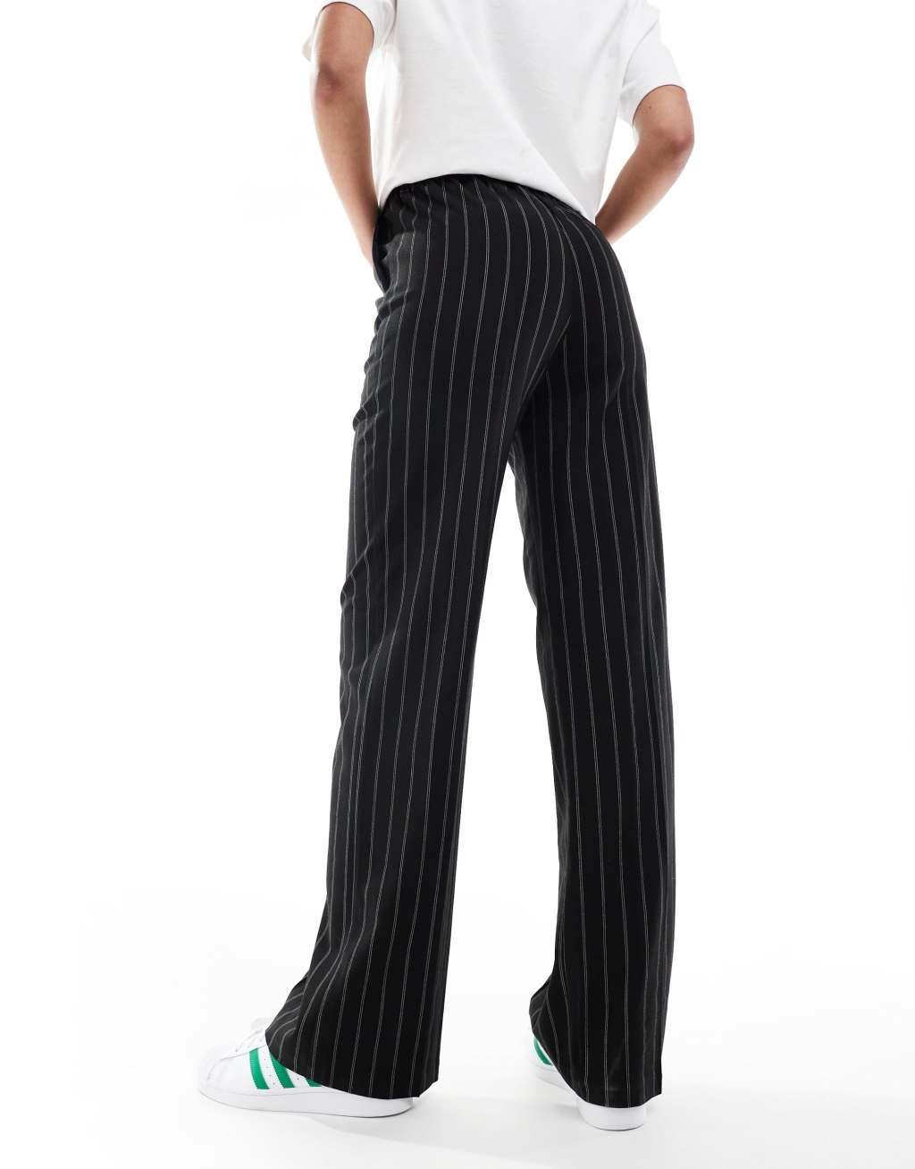 ASOS DESIGN Tall tailored pull on pants in black stripe Product Image