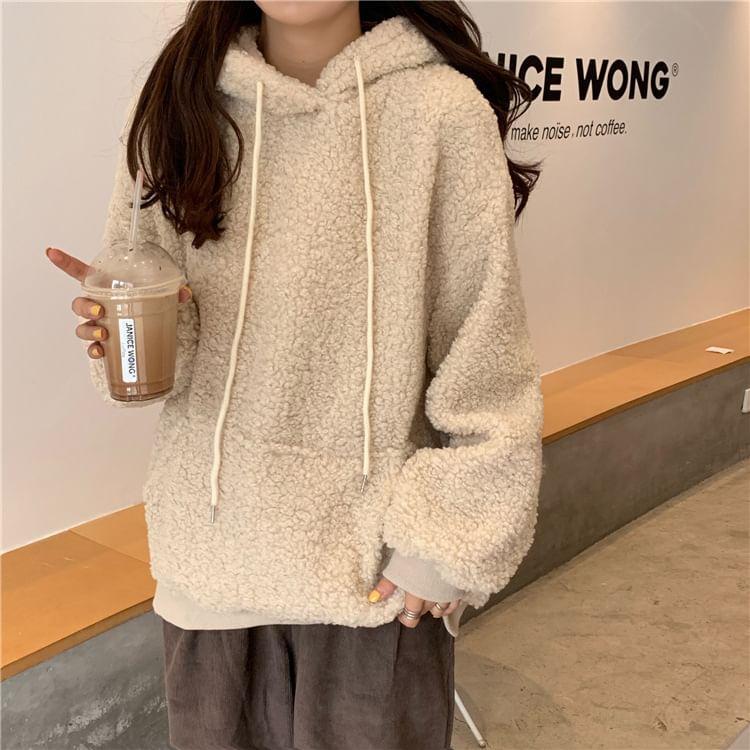 Plain Bear Ear Drawstring Fleece Hoodie Product Image