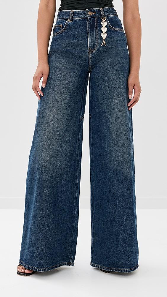 Area Crystal Heart Charm Wide Leg Jeans | Shopbop Product Image