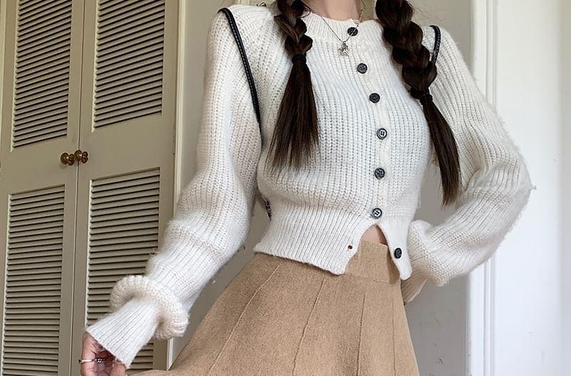 High Waist Plain Mini A-Line Knit Skirt Product Image