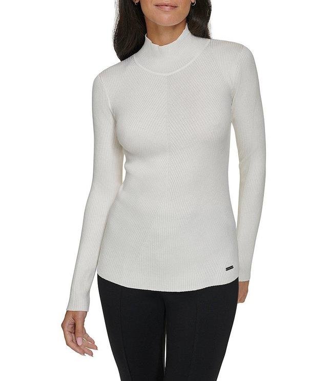 Calvin Klein Long Sleeve Mock Neck Diagonal-Ribbed Knit Top Product Image