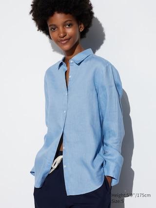 Womens Premium Linen Long Sleeve Shirt Blue XS UNIQLO US Product Image