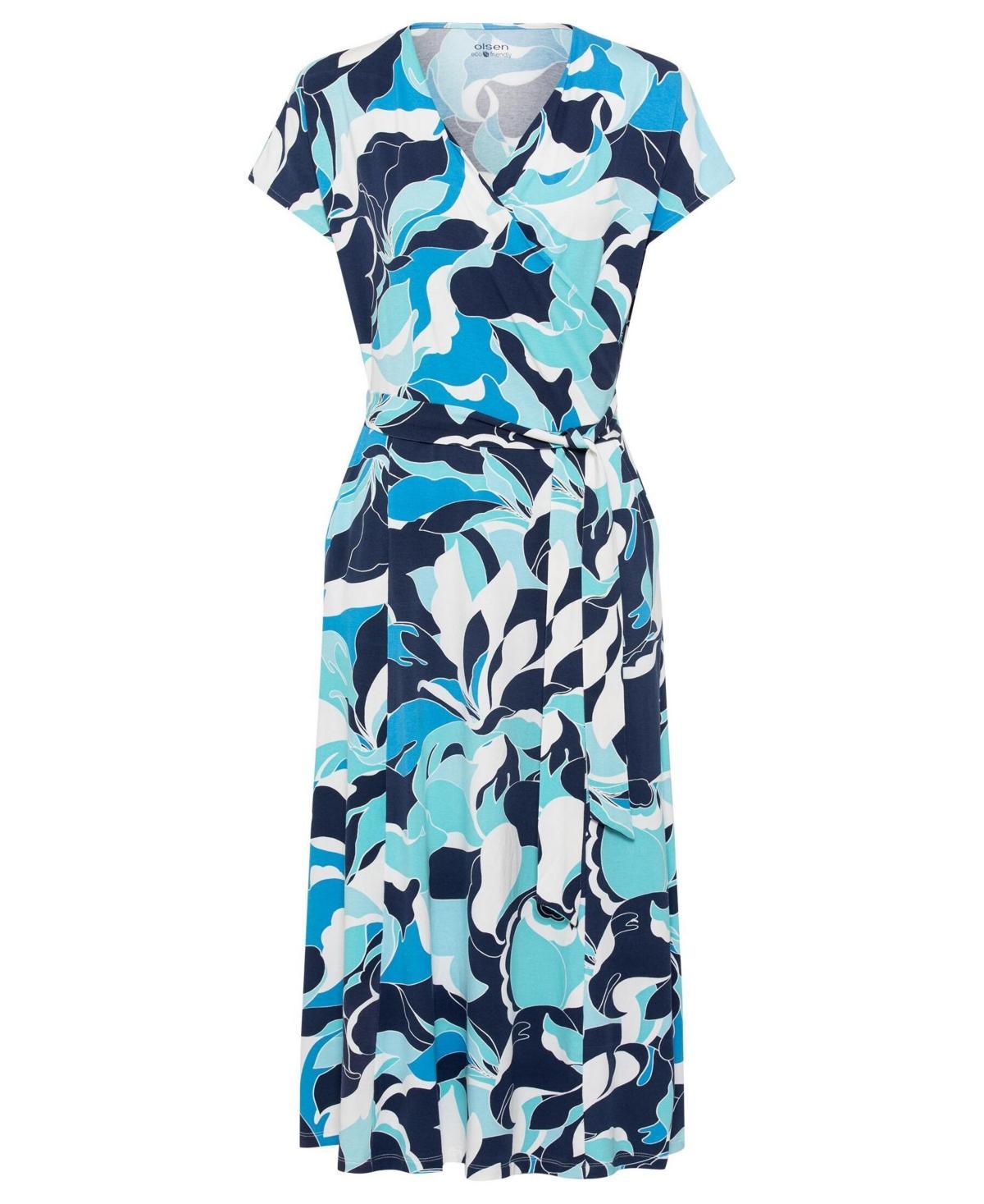 Olsen Womens Cap Sleeve A-Line Printed Midi Dress with Waist Tie containing Lenzing[Tm] Ecovero[Tm] Viscose Product Image