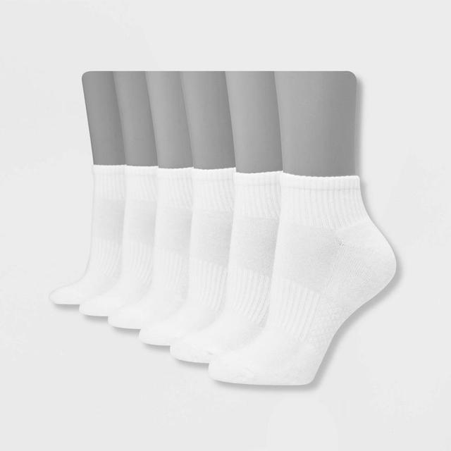 Hanes Performance Womens Extended Size Cushioned 6pk Ankle Athletic Socks - White 8-12 Product Image