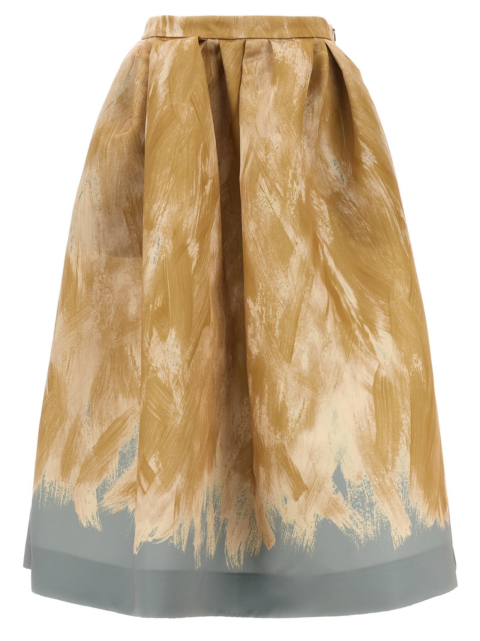 Printed High-rise Midi Skirt In Cream Product Image