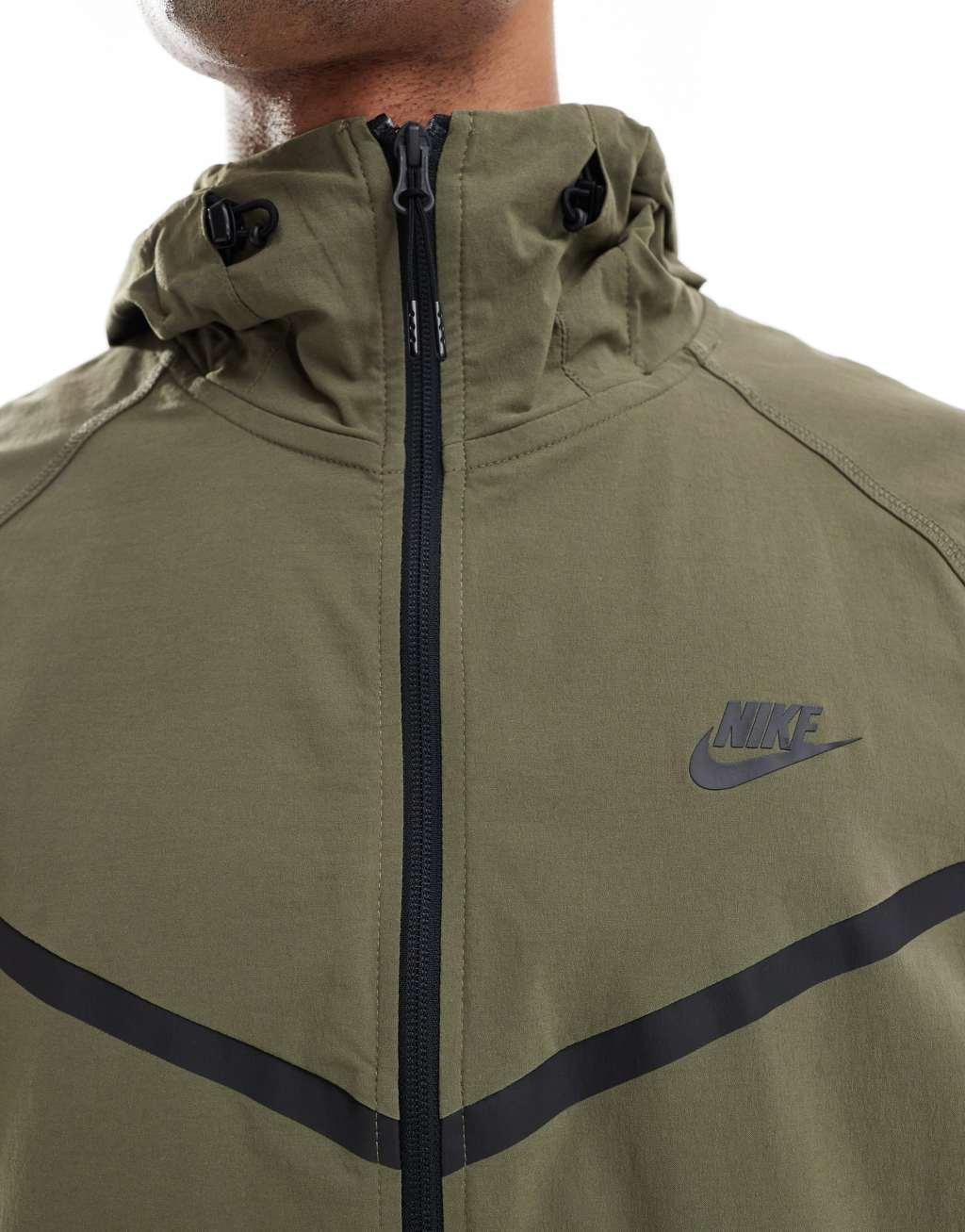 Nike Tech woven full zip hoodie in khaki Product Image