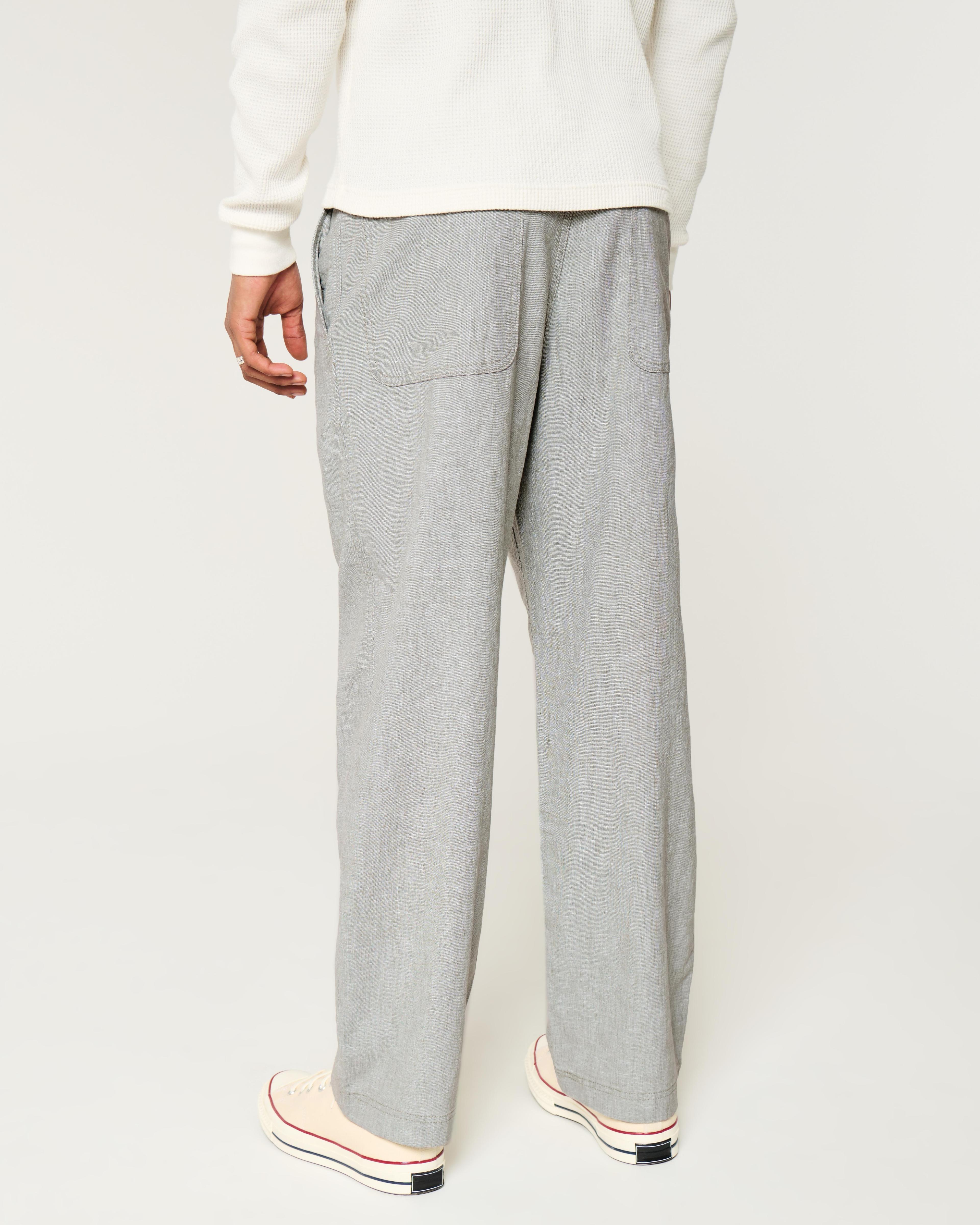 Linen-Blend Flex-Waist Baggy Pants Product Image