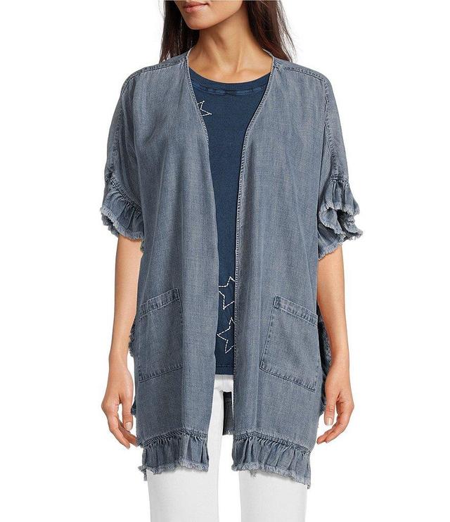 Tru Luxe Jeans Woven Open Front Ruffle Trim Vest Product Image